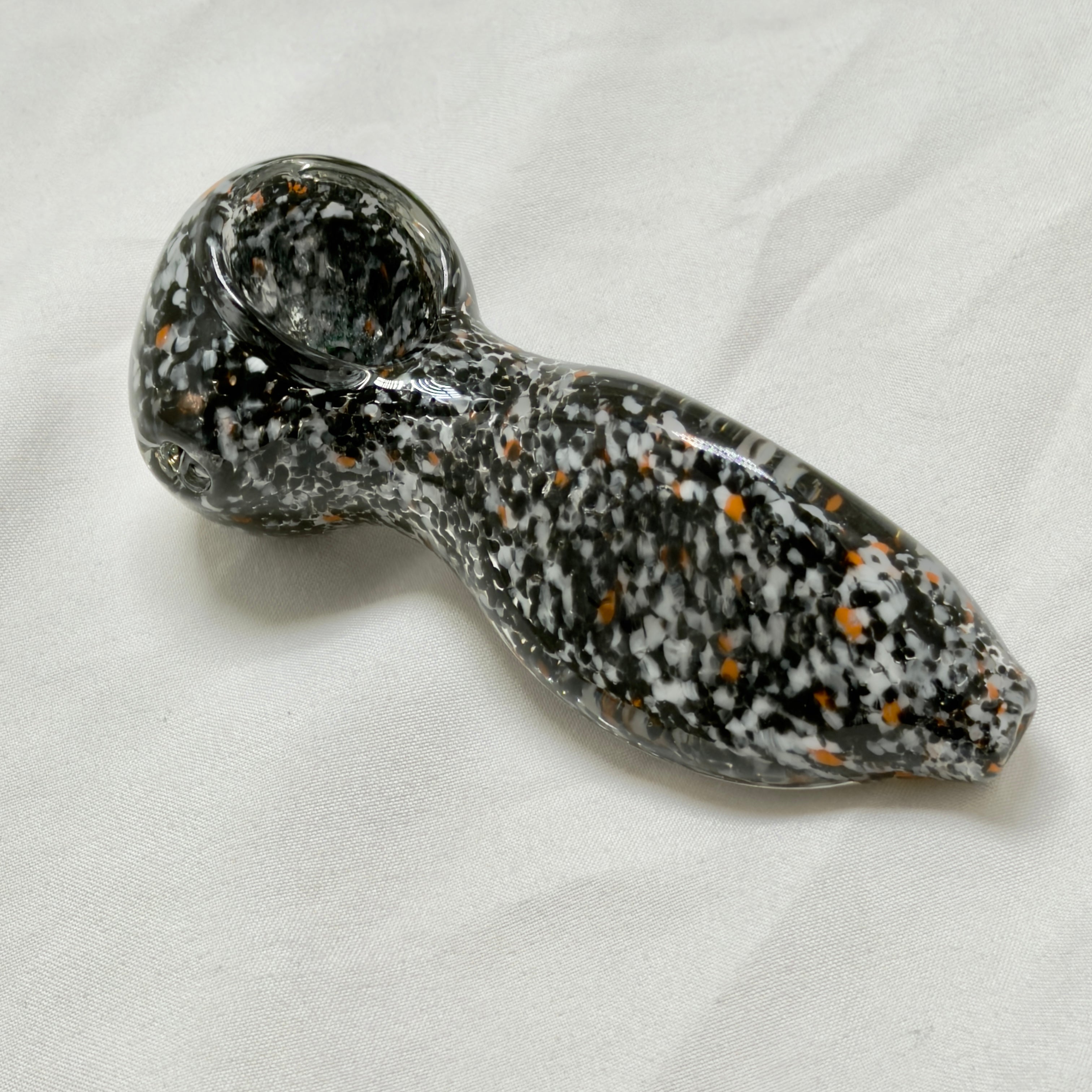 Black White & Peach Speckled Glass Spoon